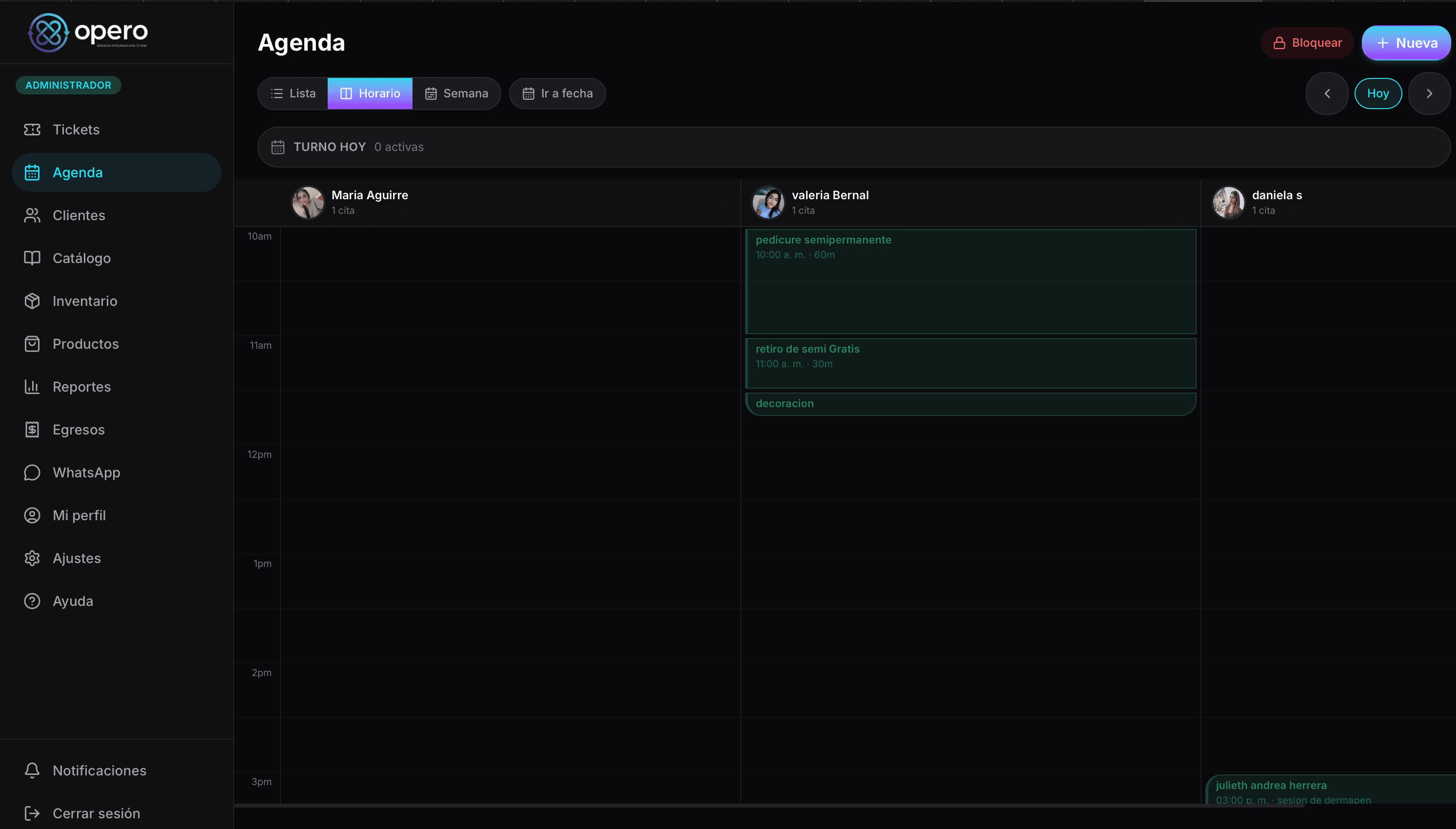 Agenda de Opero por empleada